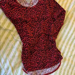 Tommy Bahama Red and Black Animal Print 3/4 Long Sleeve Top